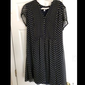 Navy and yellow polka dot dress